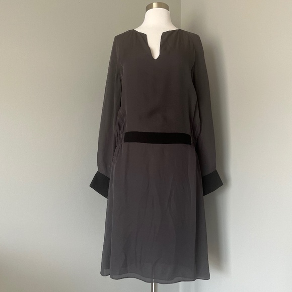 Gerard Darel 100% Silk Gray Career Wear to Work Casual Long Sleeves Midi Dress - Picture 1 of 12